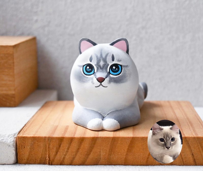 Customized cat doll decorations, custom-made cat area, hand-carved small wooden dolls - ของวางตกแต่ง - ไม้ หลากหลายสี