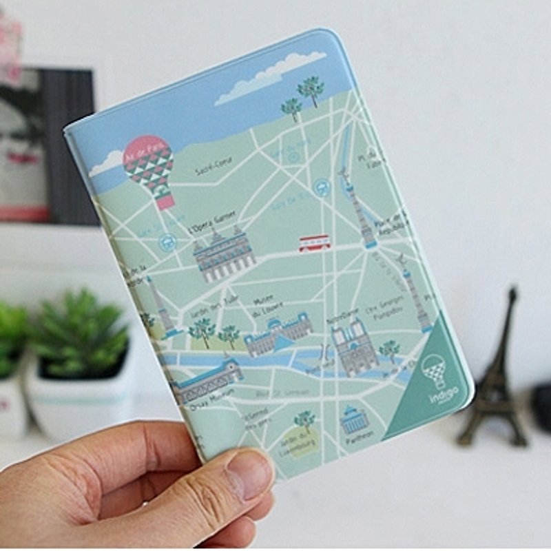Dessin x Indigo- flight diary Passport Case - Paris street, IDG75437 - Passport Holders & Cases - Waterproof Material Green