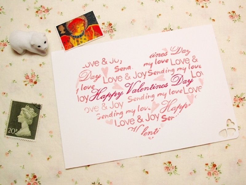 Apu rubber stamp handmade single horns hollow postcard Valentine's Day - การ์ด/โปสการ์ด - กระดาษ 