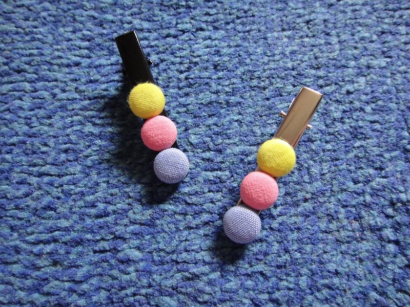 Blue pink goose yellow button duckbill long clip C20ALBSZ76Z77Z78 - เครื่องประดับผม - ผ้าฝ้าย/ผ้าลินิน สีน้ำเงิน