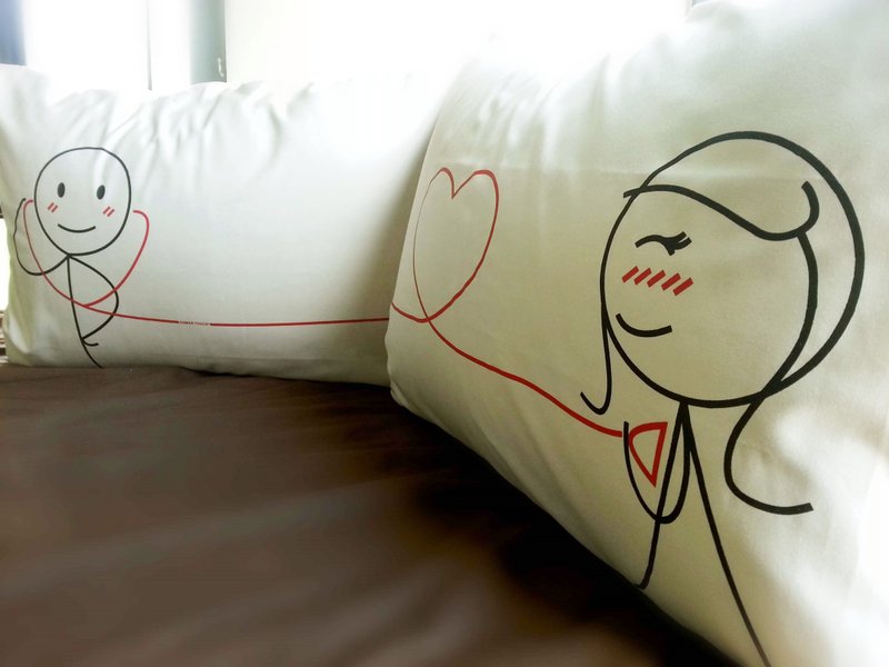 "Check Your Love" Boy Meets Girl khakhi couple pillowcases by Human Touch - Pillows & Cushions - Other Materials Khaki