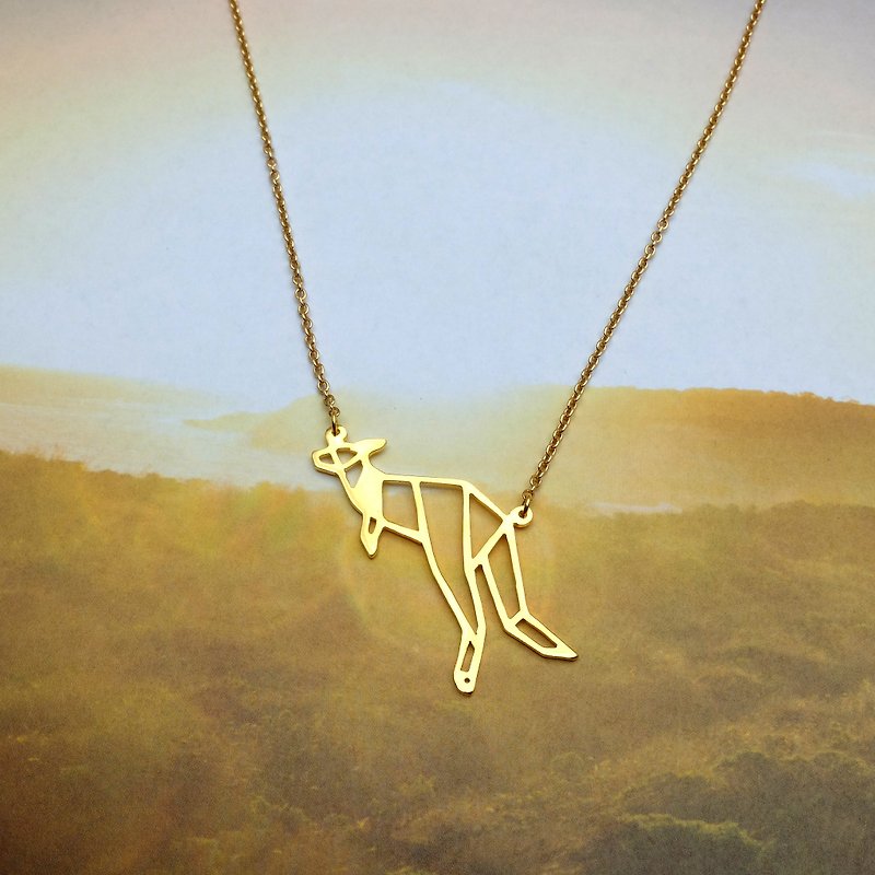 Kangaroo Necklace gift for Animal lover, Gold plated Jewelry, Origami Design - Necklaces - Copper & Brass Gold