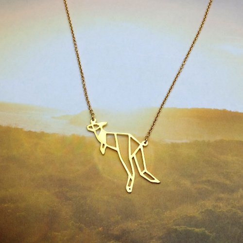 glorikami Kangaroo Necklace gift for Animal lover, Gold plated Jewelry, Origami Design