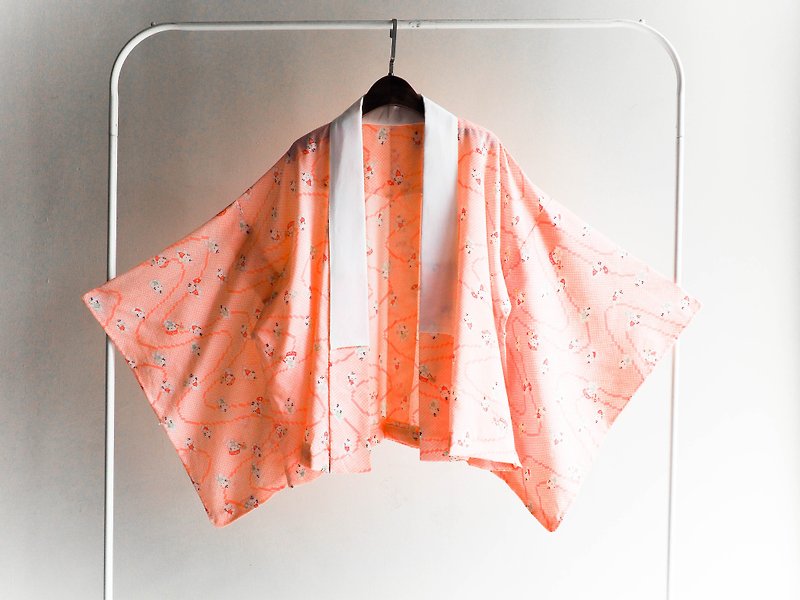 棉．麻 女大衣/外套 粉紅色 - 河水山 - 夕子的螢光粉色夢 短版 羽織 日本 古董 和服外套 古著
