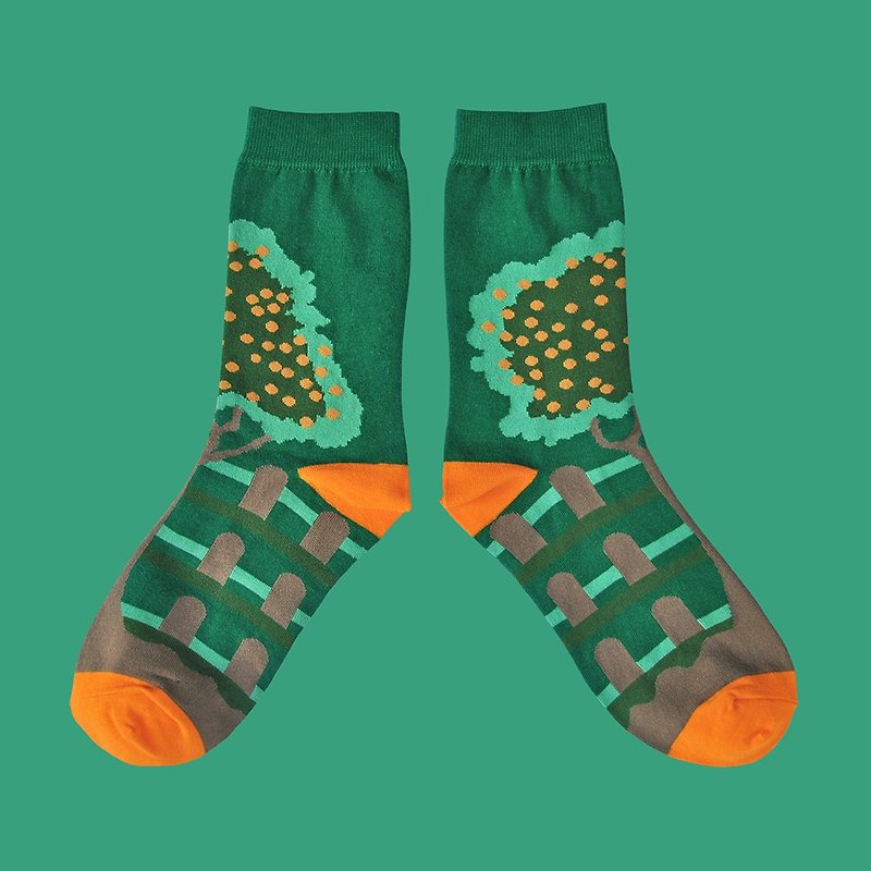 Fruit Tree Forest Green Unisex Crew Socks | colorful fun & comfortable socks - ถุงเท้า - ผ้าฝ้าย/ผ้าลินิน สีเขียว