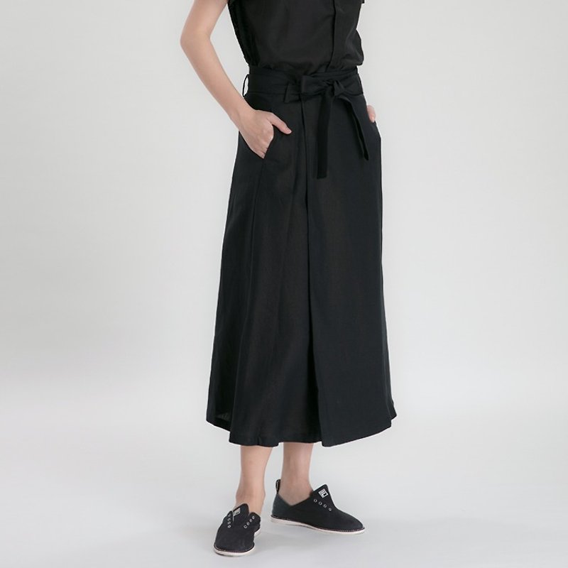 古法設計包裹式黑色亞麻半身裙劍道裙   黑   SK150305
