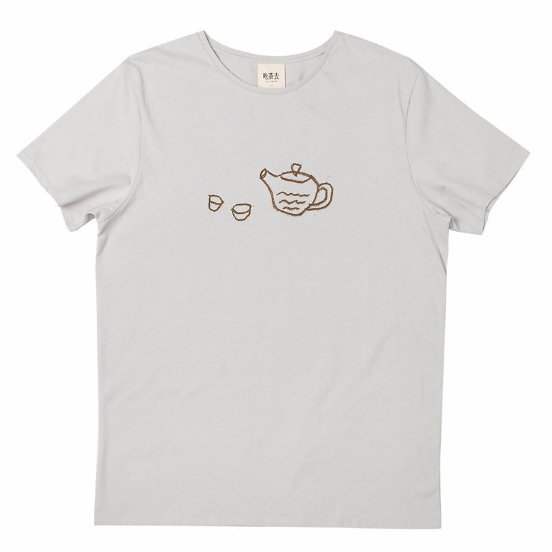 Explications original brand men's cotton round neck short sleeve T-shirt gray teapot - เสื้อยืดผู้ชาย - ผ้าฝ้าย/ผ้าลินิน สีกากี