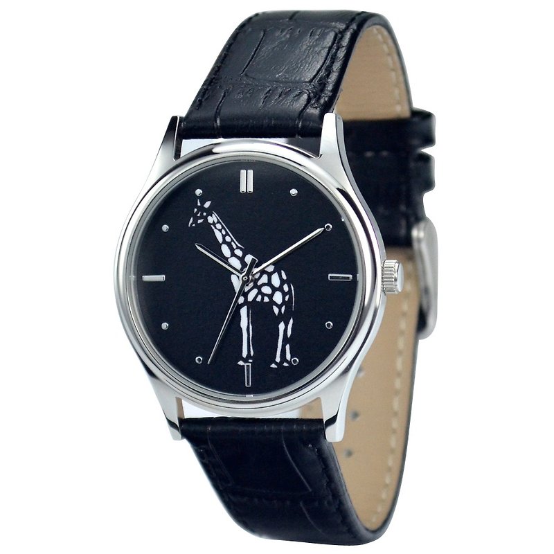 Giraffe Watch (Black and White)-Unisex Design-Free Shipping Worldwide - นาฬิกาผู้ชาย - โลหะ สีเทา