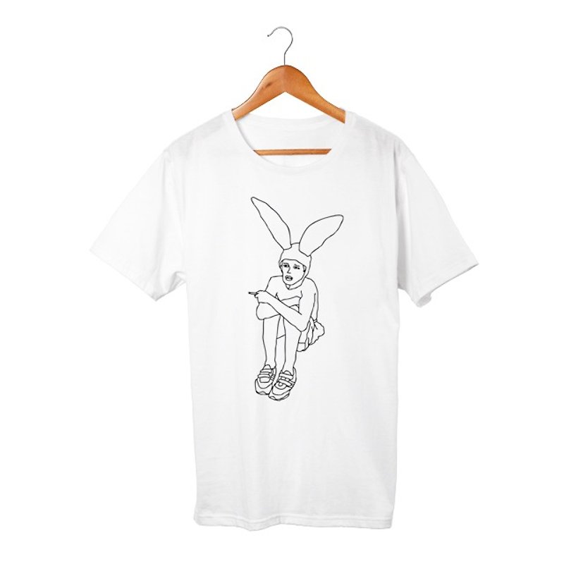 Bunny Boy T-shirt - เสื้อฮู้ด - ผ้าฝ้าย/ผ้าลินิน ขาว