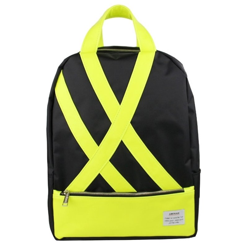 AMINAH- Neon Yellow and black backpack [am-0251] - Backpacks - Faux Leather Black