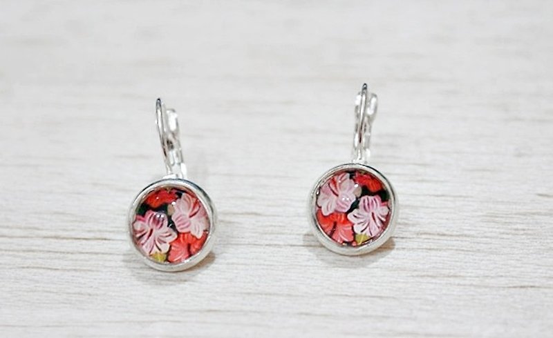 Time gemstone pink flowers * _ * Alloy pin earrings - ต่างหู - อะคริลิค สึชมพู