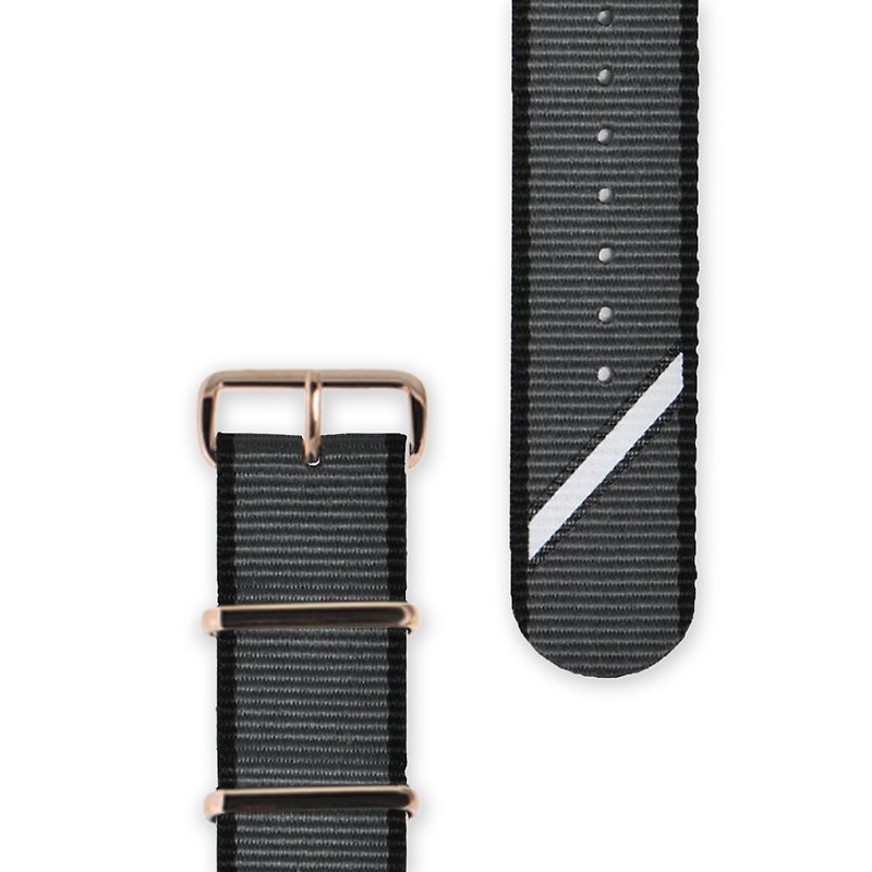 HYPERGRAND軍用錶帶 - 22mm - 灰斜紋 (玫瑰金釦) - 男錶/中性錶 - 其他材質 灰色