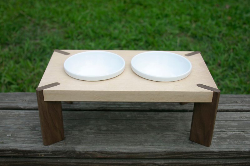 [4] wool furniture corner meal twin Bowl / round hole -M No. - ชามอาหารสัตว์ - ไม้ 