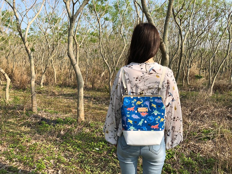 Dinosaur Blue Big Mouth Golden Backpack/Free printed name leather label (limited to 5 pieces) - Backpacks - Other Materials Blue