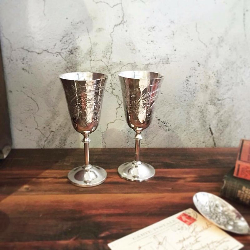 Earlier British silver plated carved goblet (one pair) / Small - Place Mats & Dining Décor - Other Metals 