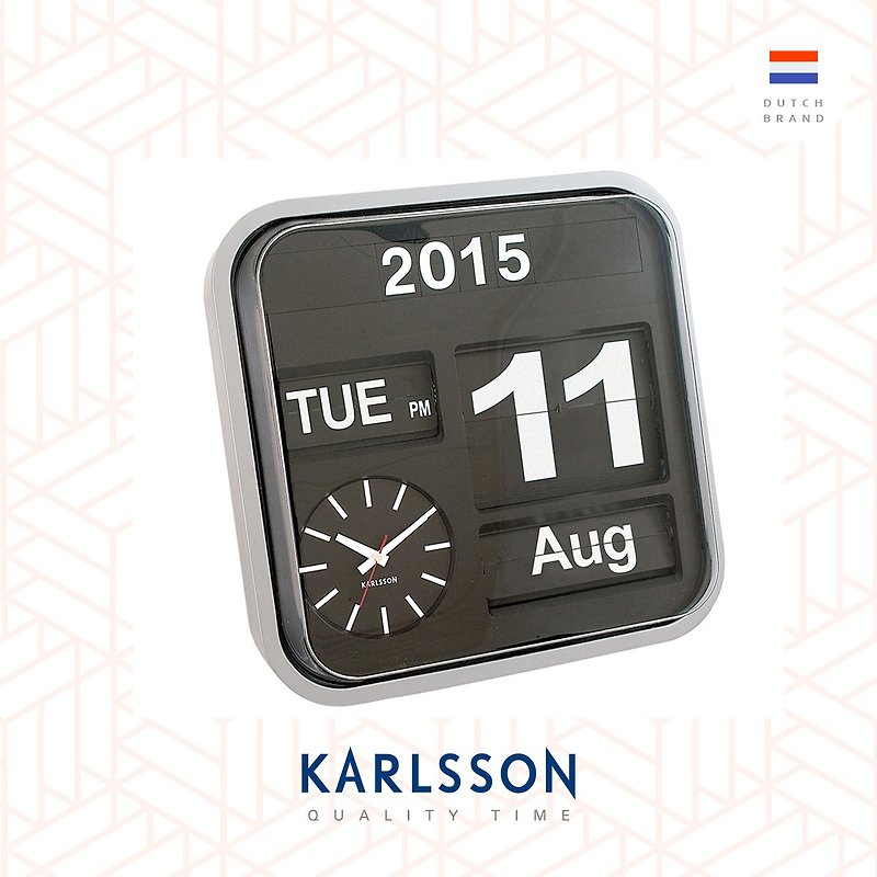 Karlsson 43cmシルバーとブラックの自動ページめくり時計 - 時計 - プラスチック グレー