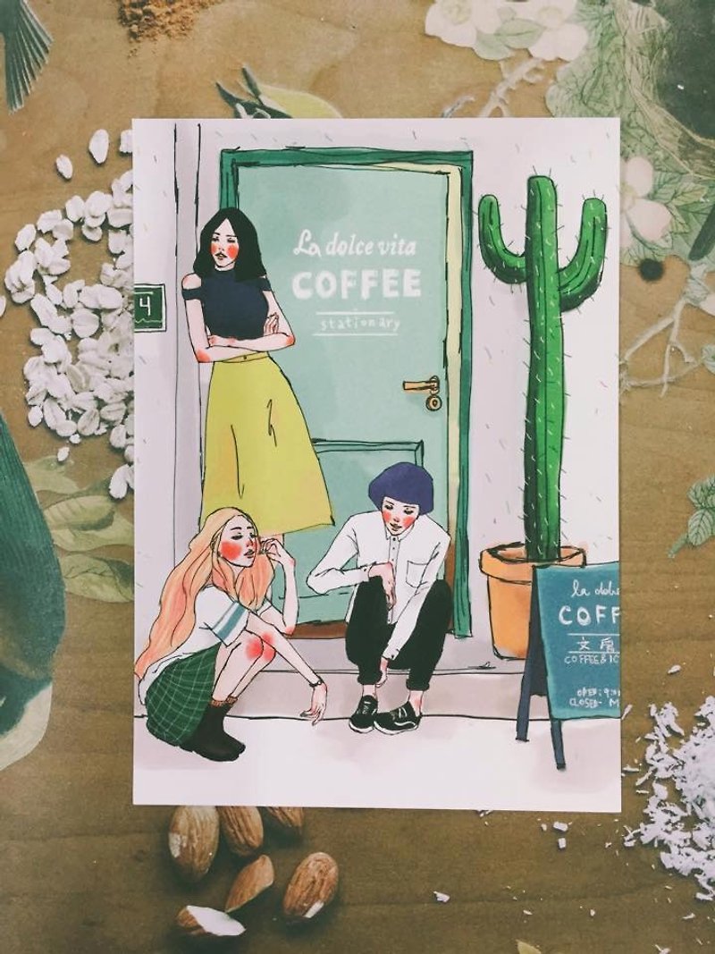 女孩咖啡館 明信片 - 心意卡/卡片 - 紙 