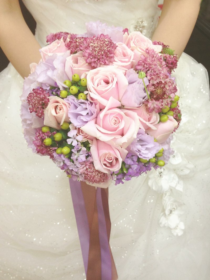 私の結婚式のコレクションIマカロンモーメント_ _紫色のラインカスタム結婚式のブーケ - ブローチ - 寄せ植え・花 ピンク