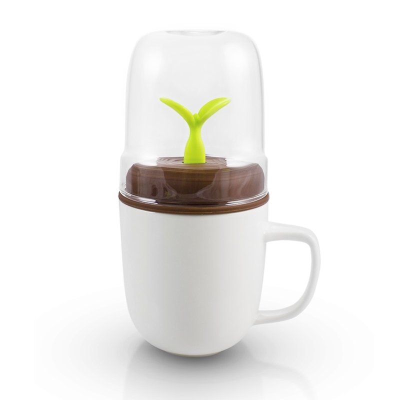 dipper 1++ double cup set (white cup + coffee cover + green sprout stir bar) - Mugs - Glass Green