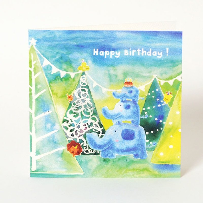 赤ちゃん象誕生日のバースデーカード - カード・はがき - 紙 ブルー