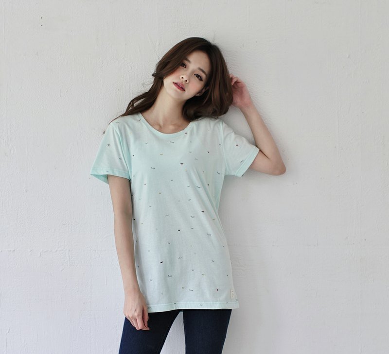SUMI △ ▽ boyfriend female models fall camp T_3SF000_ light green - เสื้อยืดผู้หญิง - ผ้าฝ้าย/ผ้าลินิน สีเขียว