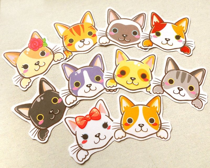 貓咪貼紙組 (10入) - 寵物貼紙 - 小貓貼紙 - Cute Cat Stickers - 貼紙 - 紙 多色