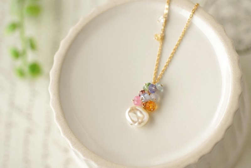 14kgf double rainbow necklace - Necklaces - Gemstone Multicolor