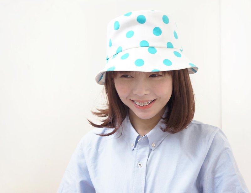 好少女漁夫帽 | 綠色小雨點點 - Hats & Caps - Other Materials White