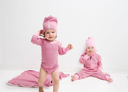 lovelybaby北歐有機棉童裝 【北歐童裝】瑞典有機棉帽子1歲至6歲 紅/粉紅色條紋