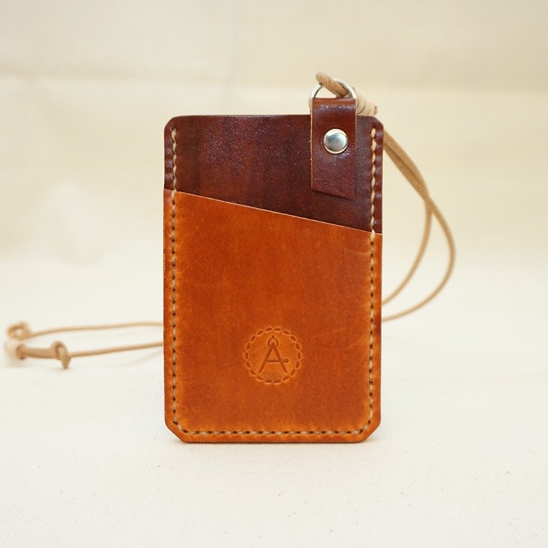 Hand-dyed leather travel card sets of documents folder - chestnut color - ID & Badge Holders - Genuine Leather Brown