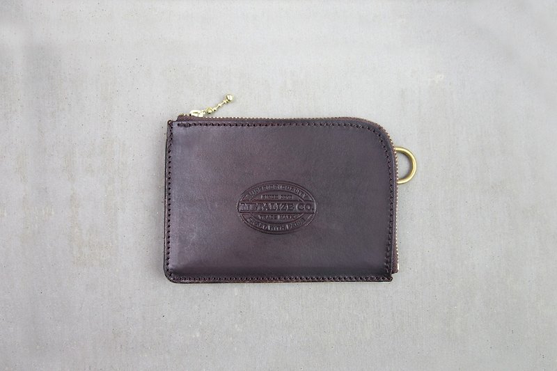 SEAL LEATHER CARD & COIN CASE stamped brass leather purse (dark brown) - Coin Purses - Genuine Leather Brown