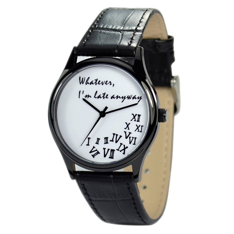瘋狂羅馬字手錶(白色)黑殼 - 中性手錶 - 女錶 - 其他金屬 黑色