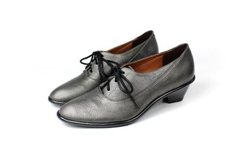 Gray elegant pointed toe Oxford shoes - รองเท้าอ็อกฟอร์ดผู้หญิง - หนังแท้ สีเทา