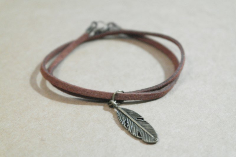 #Copious Bronze series - classic simple leather cord necklace [feather necklace] - Necklaces - Other Materials Brown