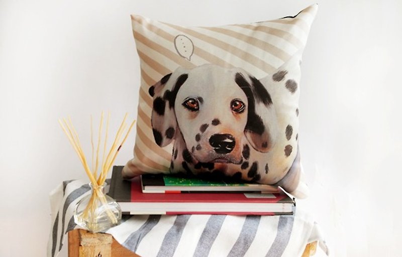 Pillow cover Cushion Pillow satin print 14 inch with Dalmatian dog - Pillows & Cushions - Other Materials Multicolor