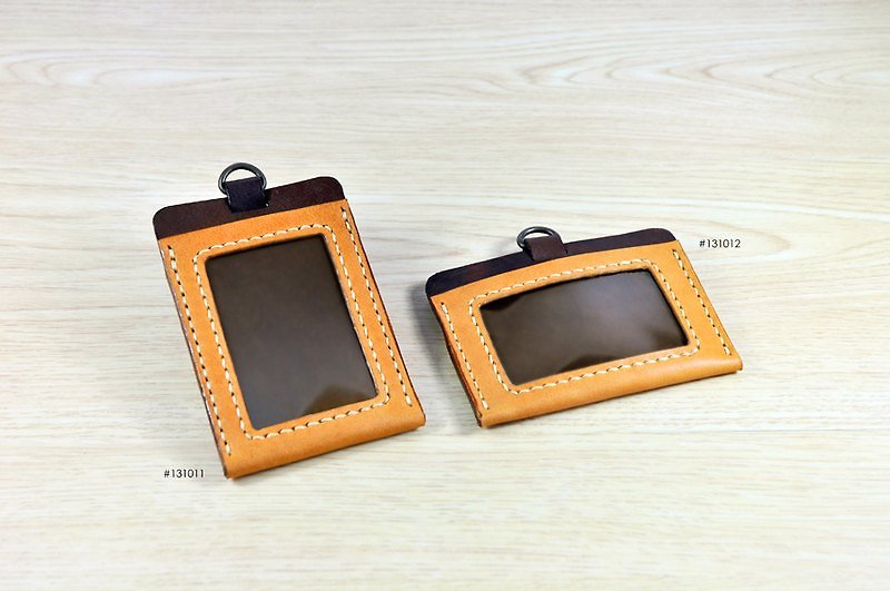 MICO hand-stitched leather leisure card holder/identification card holder/card holder/work card holder (light tea and coke tea) - การ์ด/โปสการ์ด - หนังแท้ สีส้ม