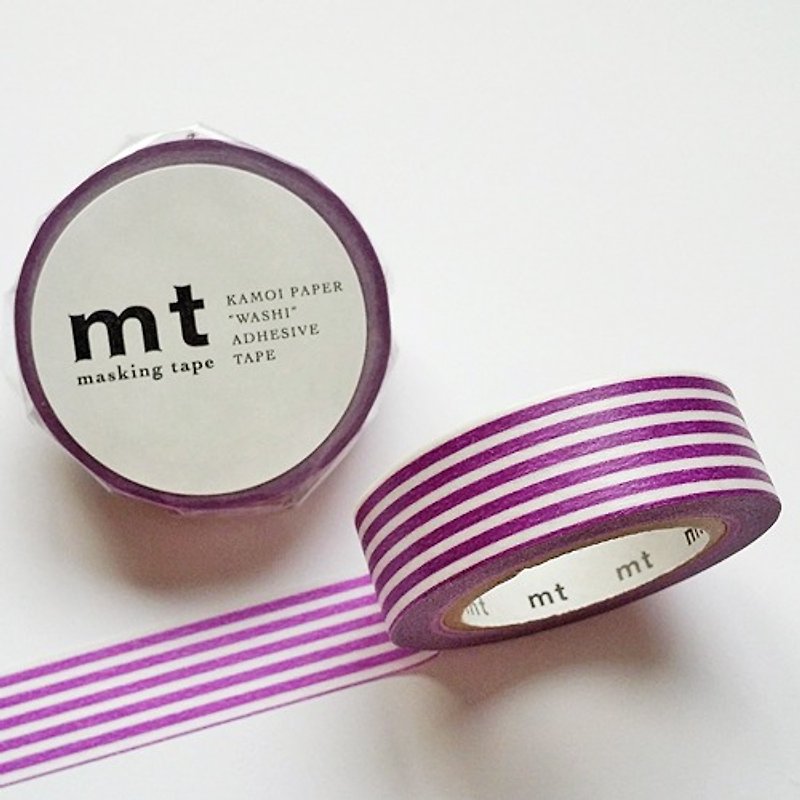 mt 和紙膠帶 Deco【橫條紋-紫色(MT01D260)】生產完了品 - 紙膠帶 - 紙 紫色