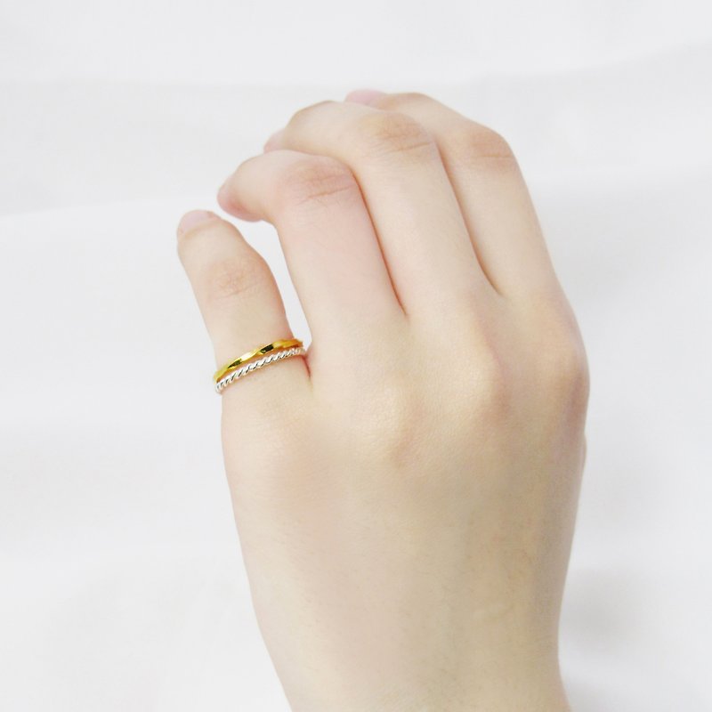 Ring twist ring + square twist ring twist sterling silver ring (two-piece set-2 colors optional) wire ring-ART64 - แหวนทั่วไป - เงิน สีทอง