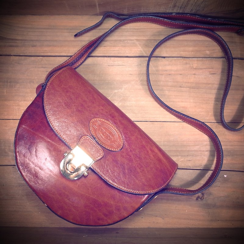 【ボーンズ]オロトン厚いキャラメル色の革のパケット背本物のアンティークプリントバッグヴィンテージ - ショルダーバッグ - 革 ブラウン