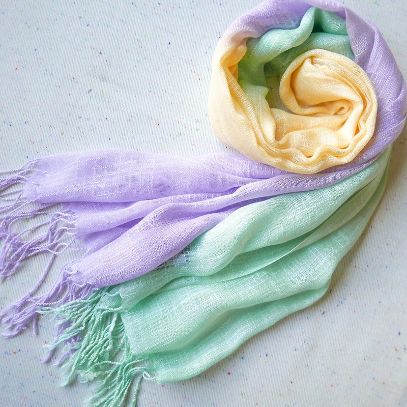 Light Festival | Tie dye scarf shawl cotton - ผ้าพันคอถัก - ผ้าฝ้าย/ผ้าลินิน สีม่วง