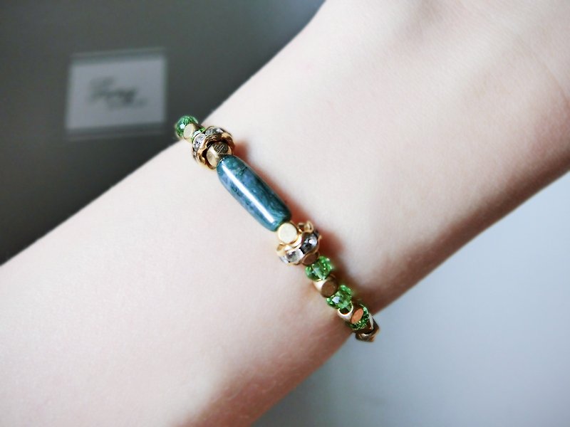 ❖FANG y [wild brass] Cylindrical water grass agate natural stone series bracelet - สร้อยข้อมือ - วัสดุอื่นๆ สีเขียว