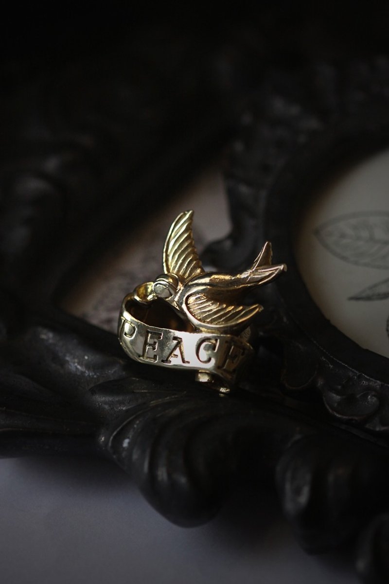 Swallow with Peace Quote Ribbon Ring by Defy. - General Rings - Other Metals 