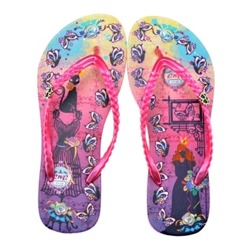 QWQ Swarovski Stone Flip Flop/F001-Cat Princess-A Powder - Women's Casual Shoes - Waterproof Material Pink