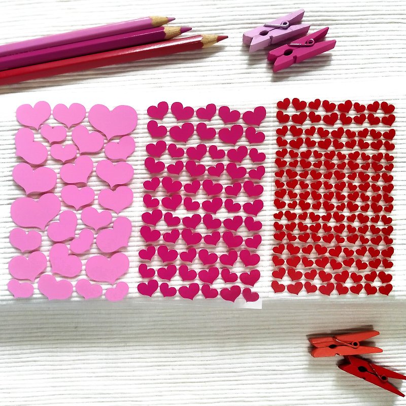Heart Stickers (2 or 3 Pieces Set) - สติกเกอร์ - วัสดุกันนำ้ สีแดง