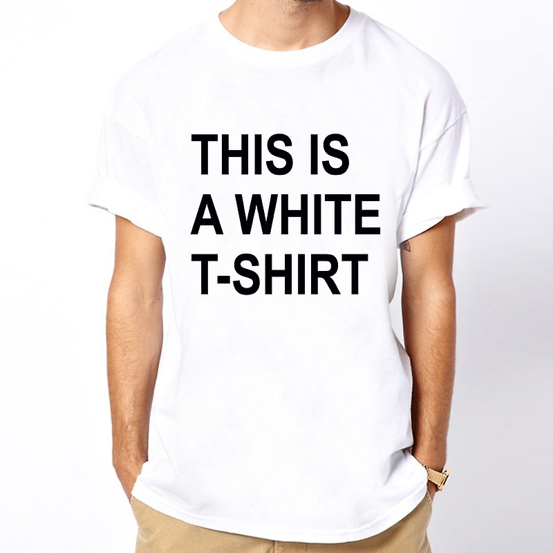 THIS IS A WHITE T-SHIRT Short Sleeve T-Shirt-White Wenqing Design Text Fun Humor - เสื้อยืดผู้ชาย - วัสดุอื่นๆ ขาว