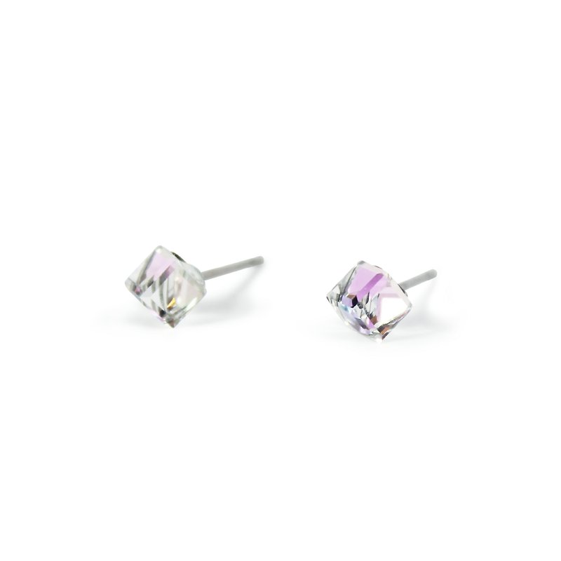Bibi's Eye Crystal Series-Transparent Pink Small Square Crystal Ear Pins (Free Shipping) - Earrings & Clip-ons - Gemstone 
