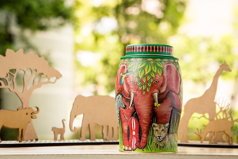 【Out of Print】African Jungle Elephant Can (Including Green Tea/20 Original Leaf Triangle Stereo Tea Bags) - ชา - อาหารสด สีนำ้ตาล