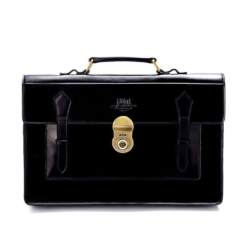 Black full leather official type bag - กระเป๋าแมสเซนเจอร์ - หนังแท้ สีดำ