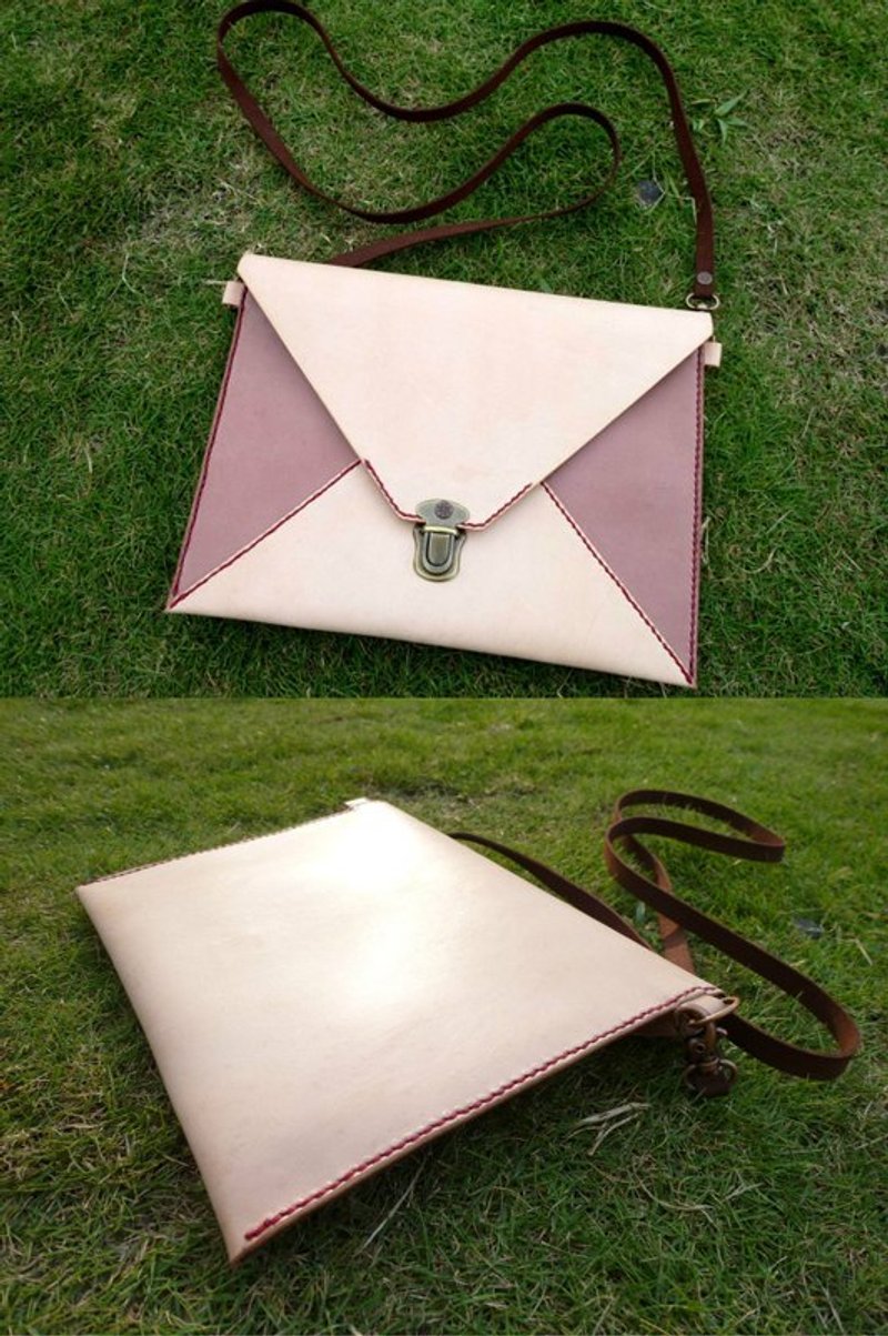 雙色信封兩用扁包-02（側背/手拿包）　Color Block Envelope bag - 側背包/斜背包 - 真皮 
