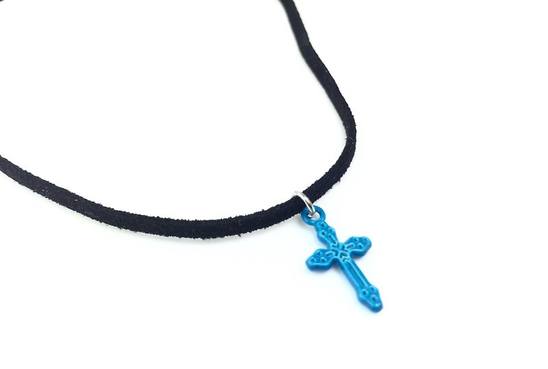 Blue Cross Necklace - Necklaces - Genuine Leather Blue